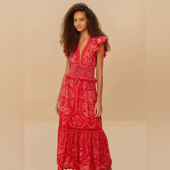 Farm Rio Red Olivia Lace Maxi Dress - Picture 4 of 11